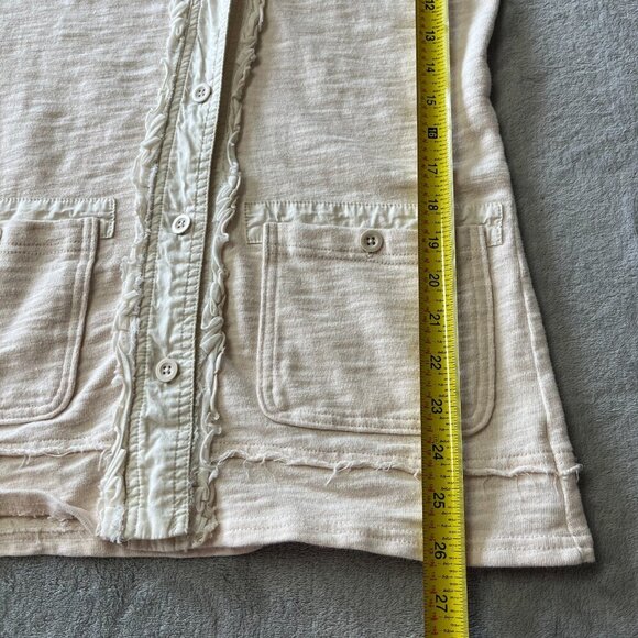 Eddie Bauer Oatmeal Ruffle & Raw Edging Button Down Cardigan Top - Picture 11 of 11
